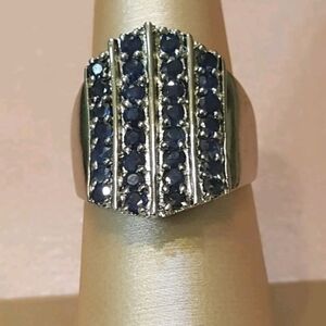 Sterling Silver 925 Saddle Top Sapphire Cocktail Ring 6.5